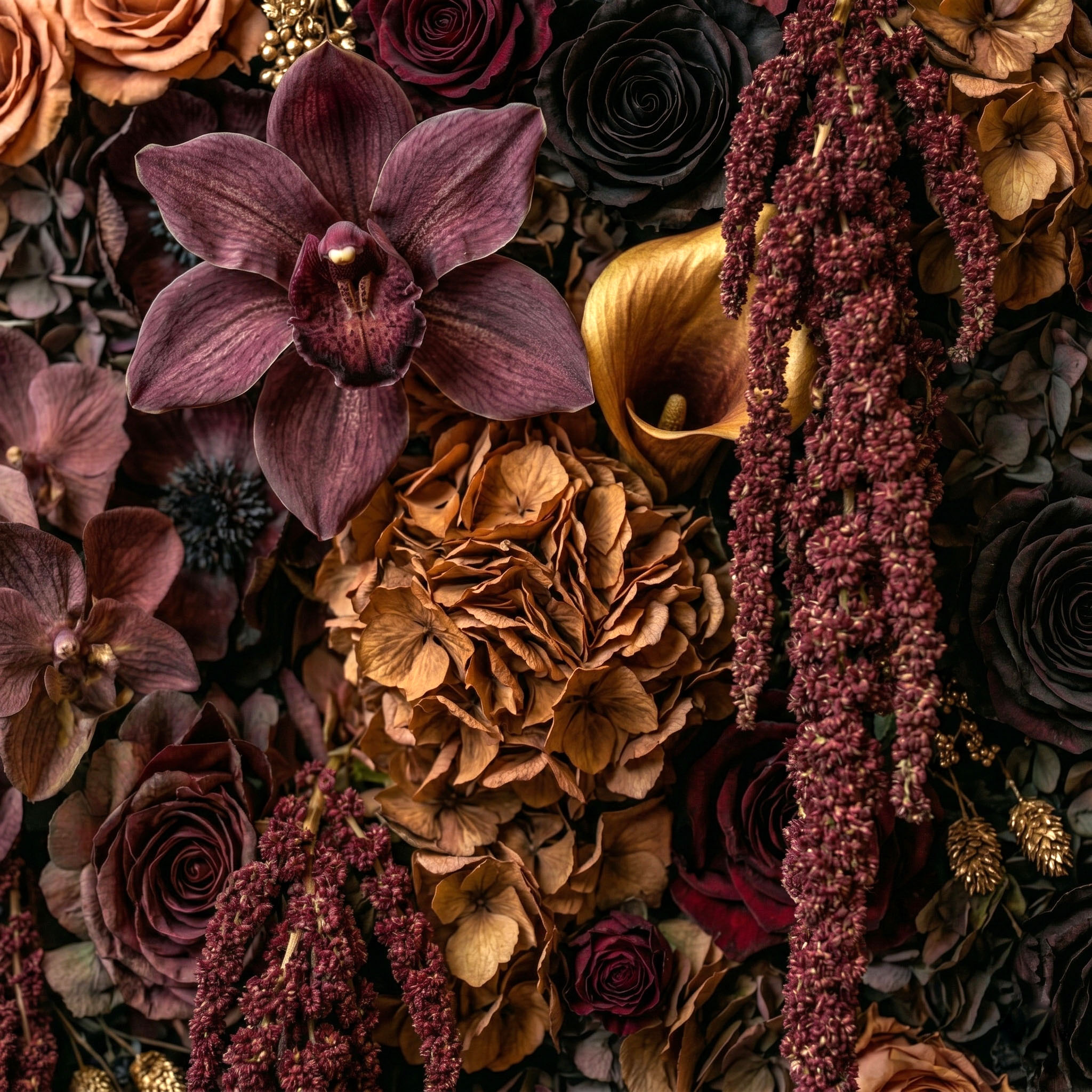 Midnight Bloom flower wall Toronto — side angle showing depth and texture