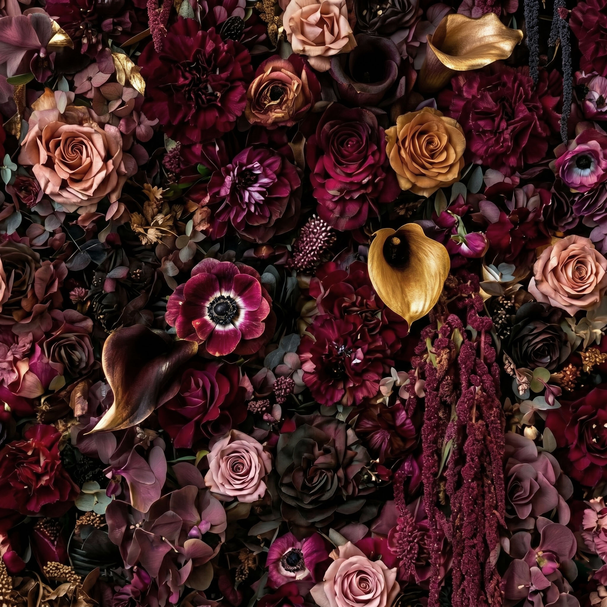 Burgundy marsala flower wall backdrop for wedding ceremony Toronto