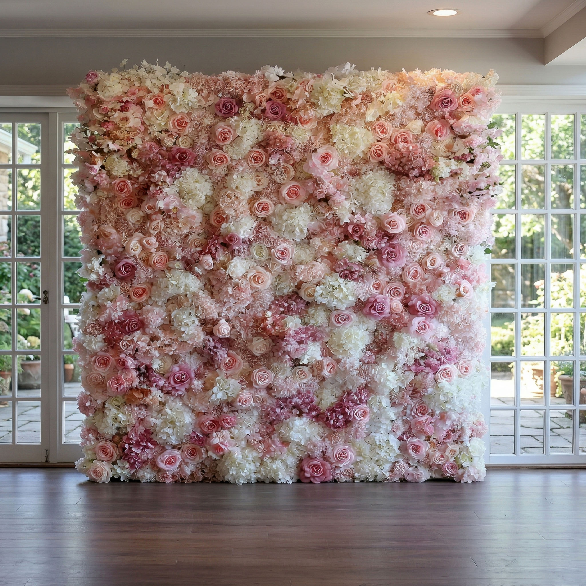 Blush Cascade pink & ivory Real Touch flower wall — FLORINSKY Atelier