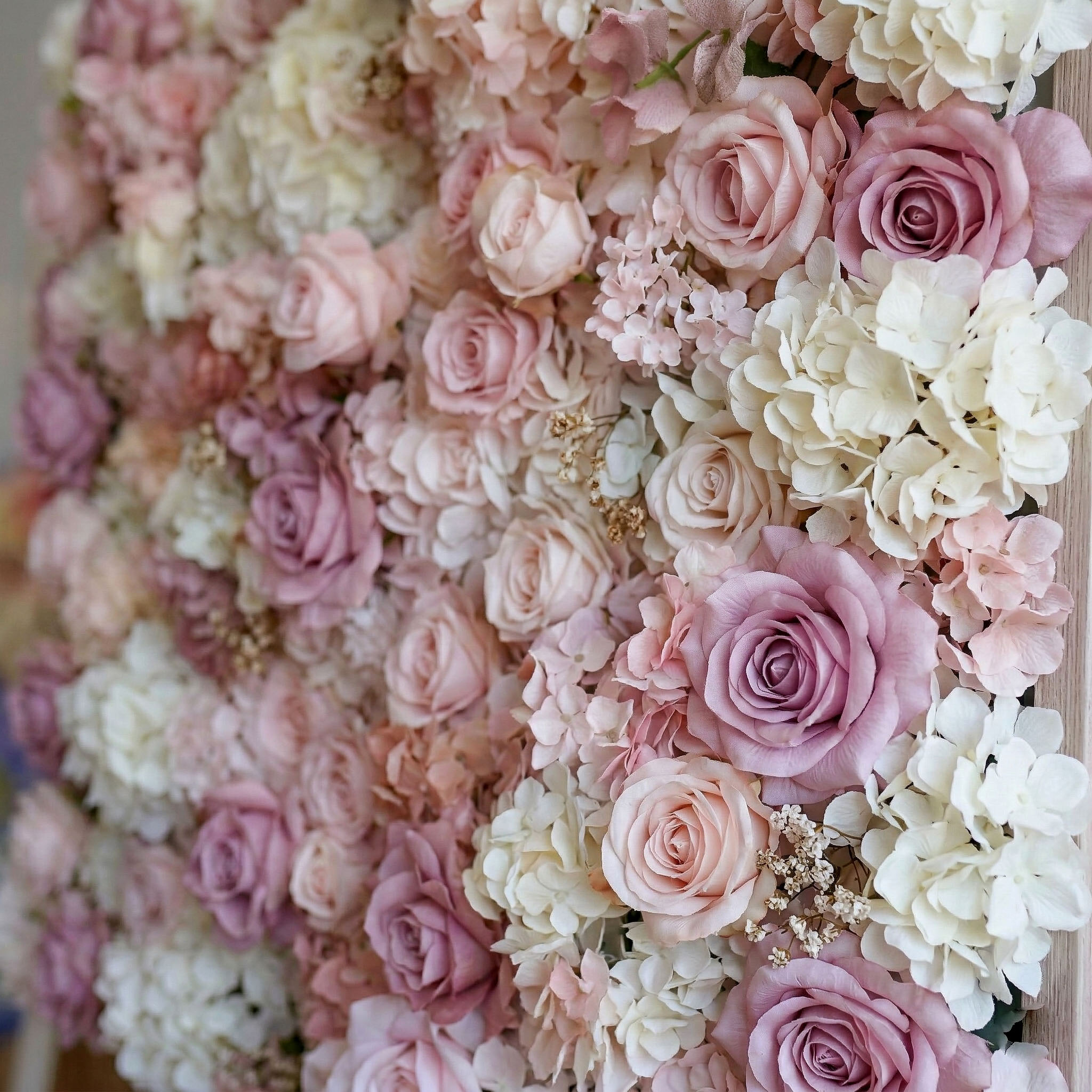 Soft pink hydrangea flower wall backdrop for a GTA birthday celebration