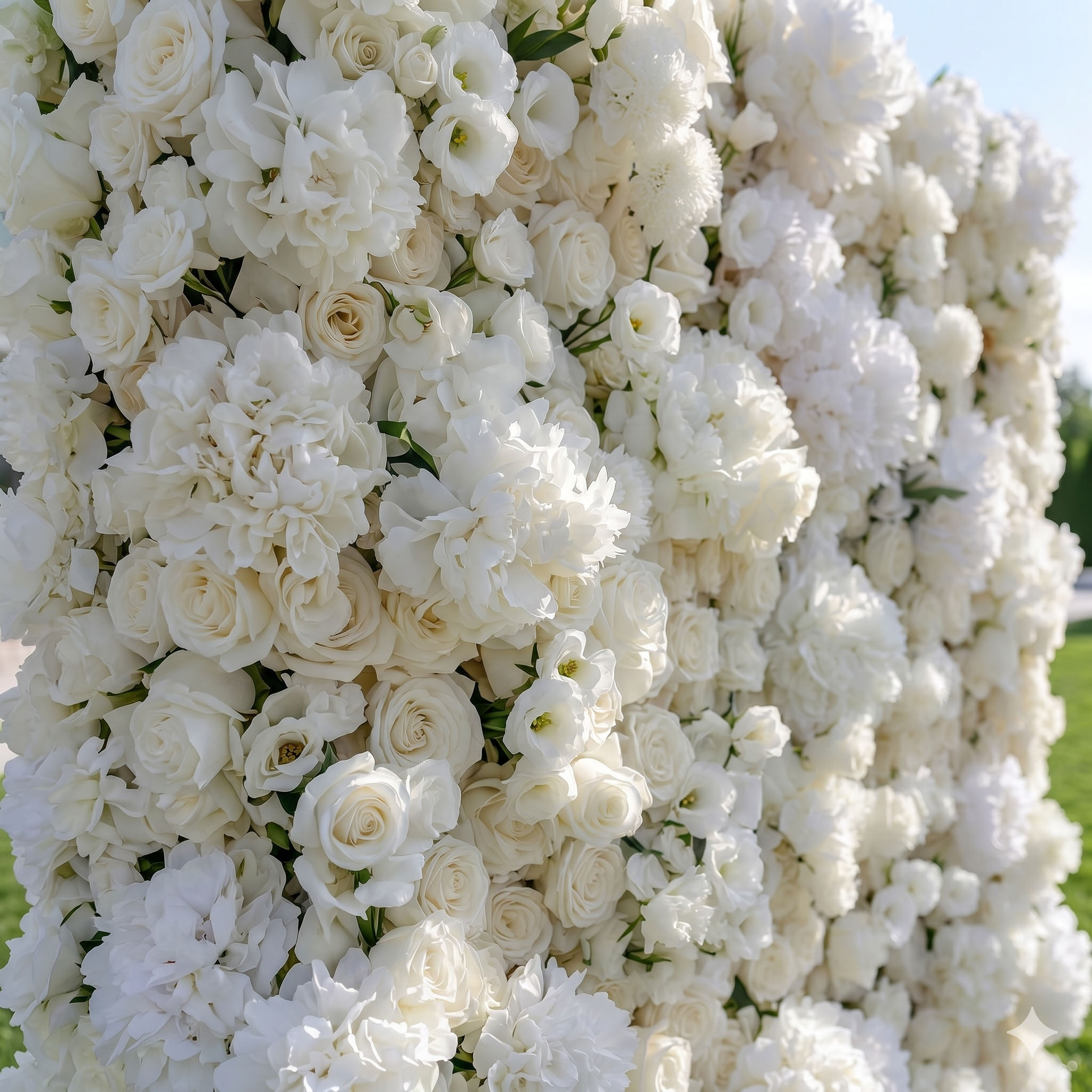 White and ivory Real Touch flower wall with peonies and hydrangea — FLORINSKY Atelier Toronto